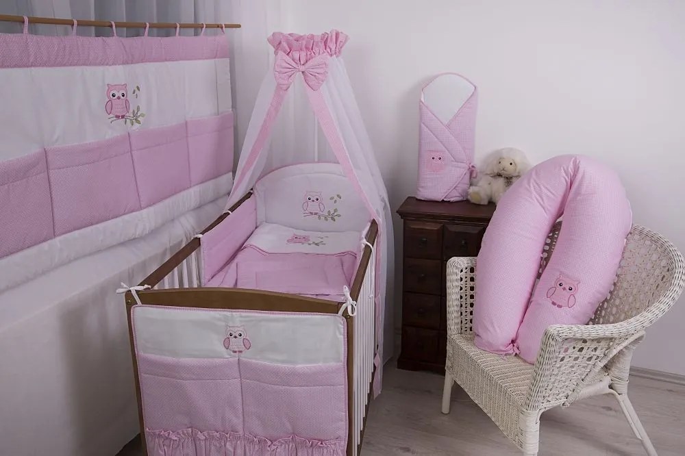 4 részes babaágynemű szett - Lulu bagoly, rózsaszín pöttyös