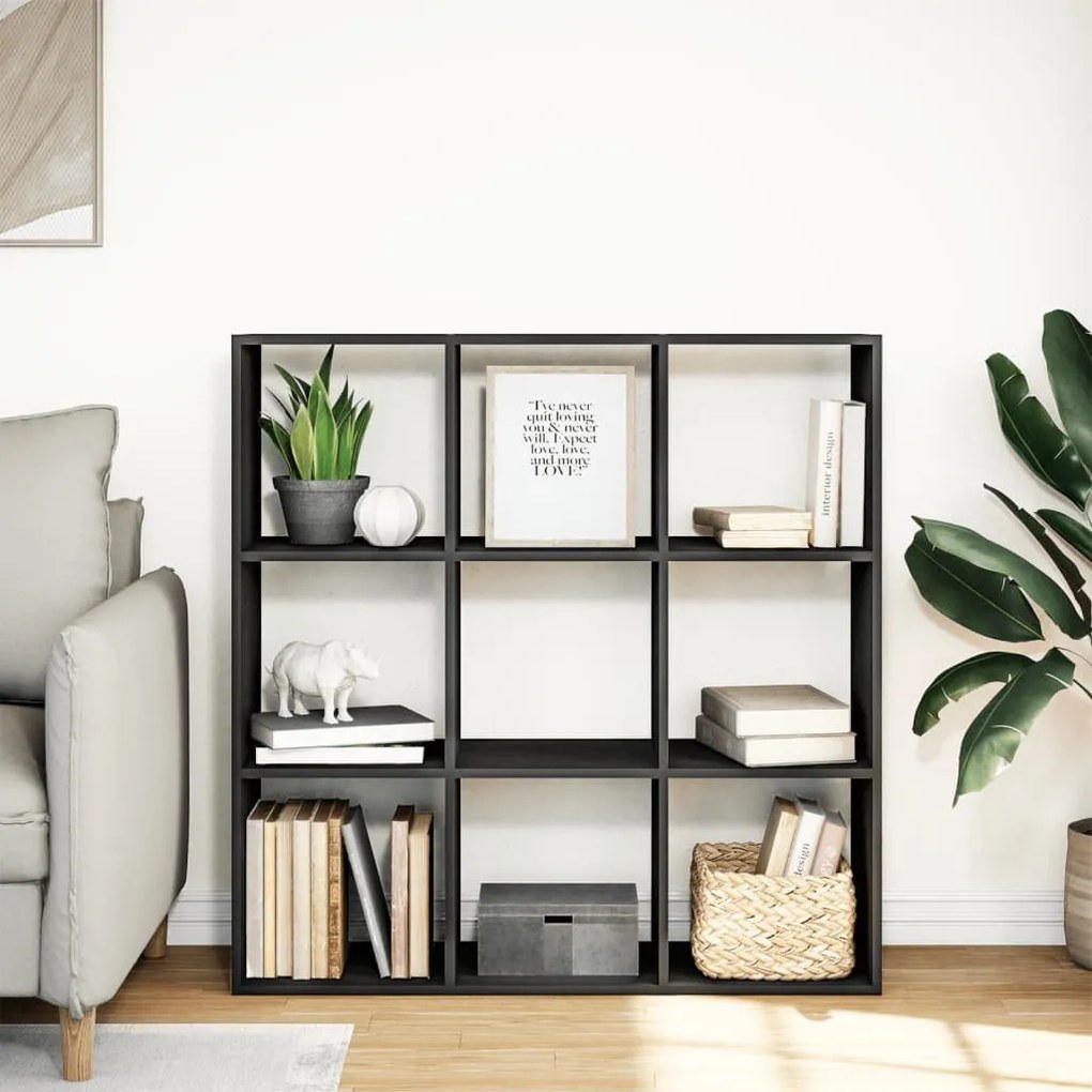 fekete szerelt fa térelválasztó könyvespolc 102x29x103,5 cm