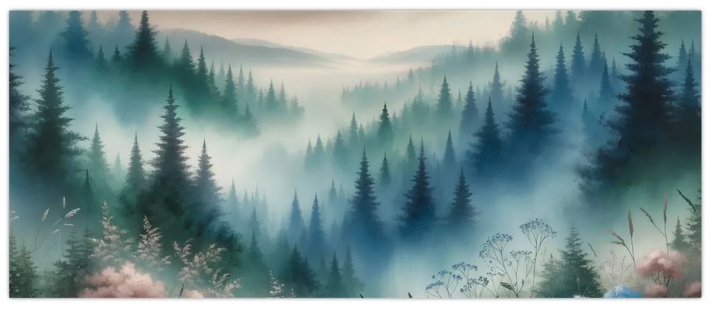 Kép - Erdős táj köddel (120x50 cm)