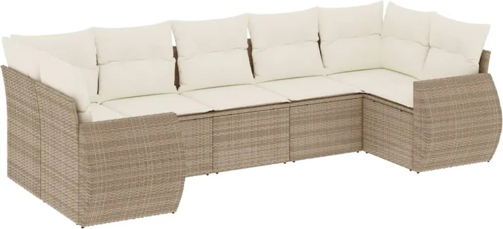 vidaXL 7 részes bézs polyrattan kerti ülőgarnitúra párnákkal