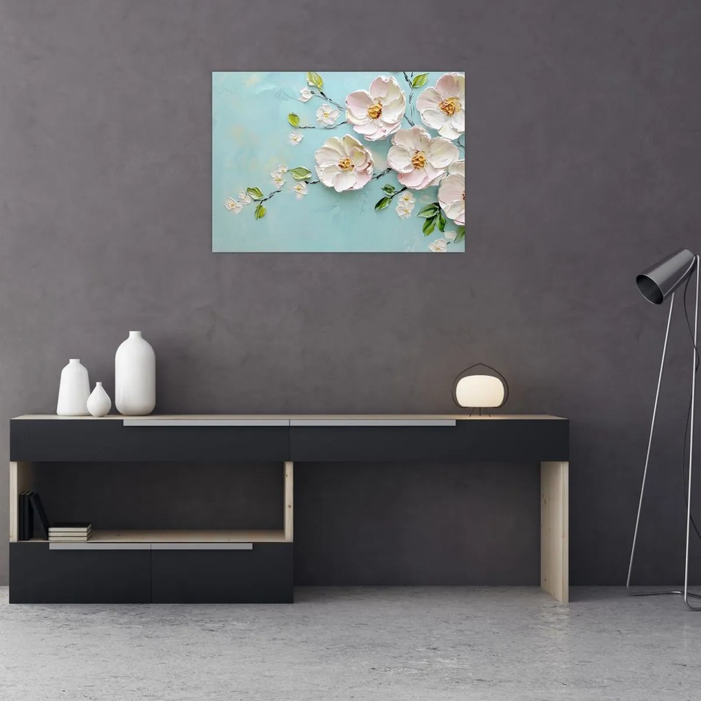 Kép - Virágok kék háttéren (70x50 cm)