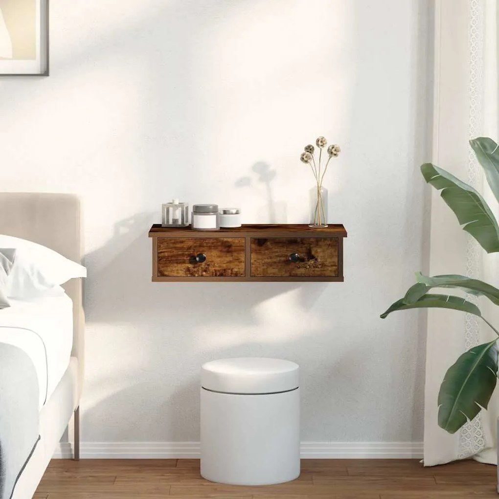 Falipolc fiókokkal füstölt tölgy 60x28x15 cm műszaki fa