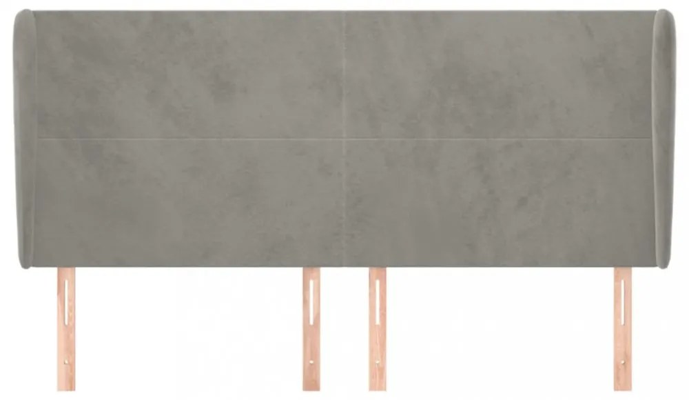 világosszürke bársony fejtámla szárnyakkal 203x23x118/128 cm