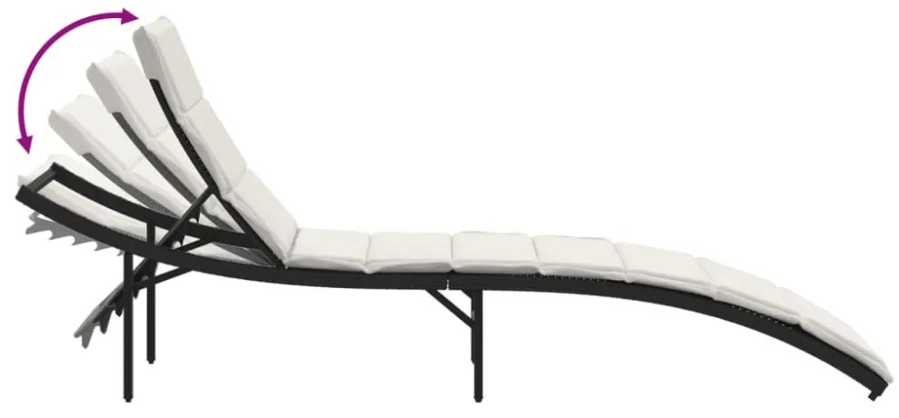 fekete polyrattan napozóágy párnával 55x199x50 cm