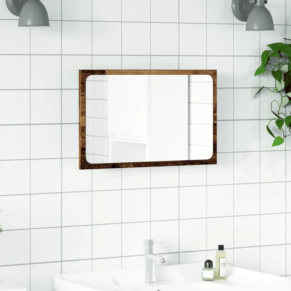 antik fa színű fürdőszobatükör LED-világítással 60x8,5x38 cm