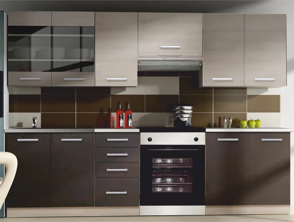 Konyhabútor, világos szürke tölgyfa/sötét tölgyfa, KLANTON