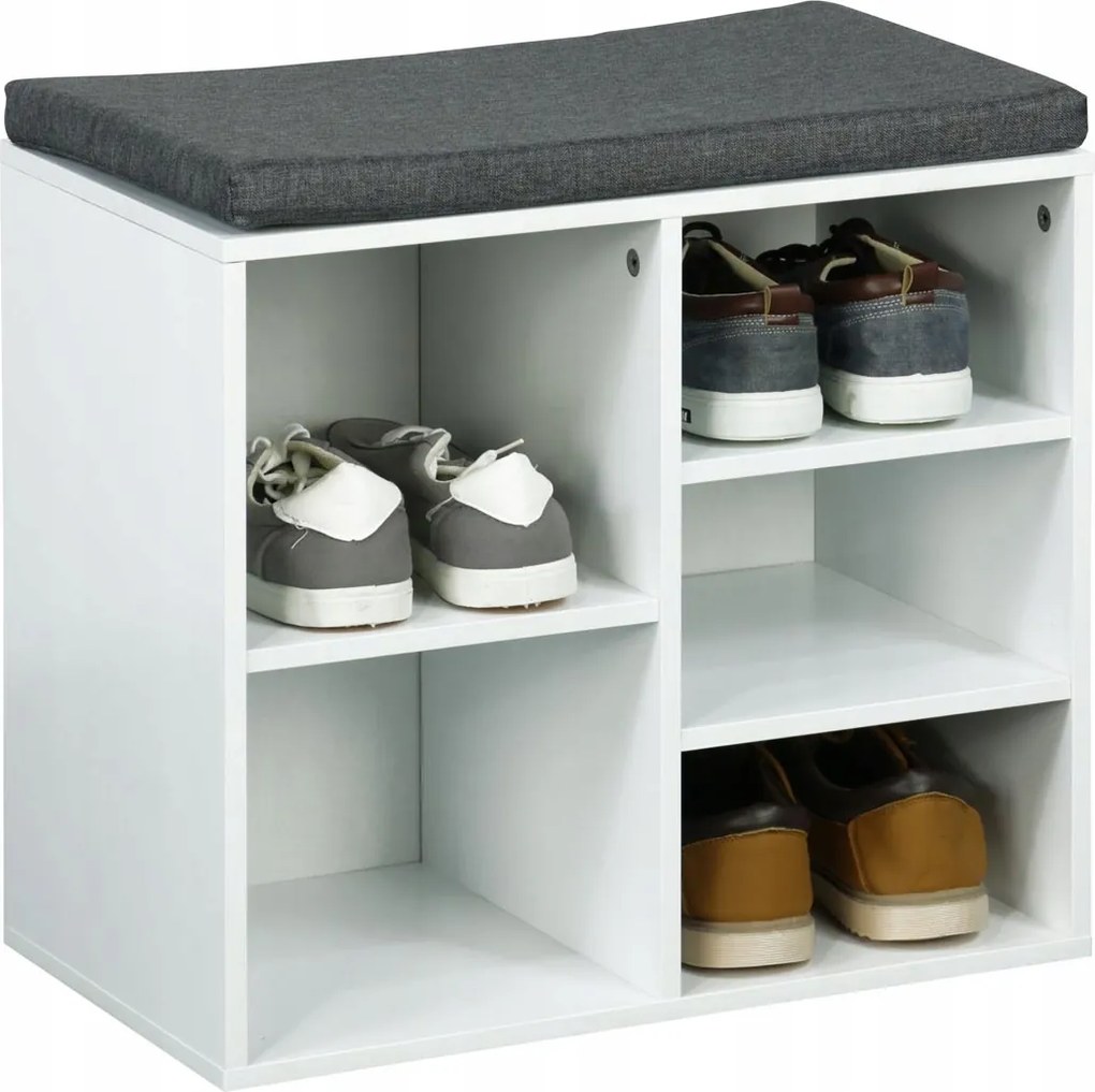 Polcra szerelhető cipőtartó szürke párnával, fehér