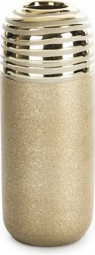 Dekorációs váza 10X10X25 arany, matt felülettel és dekoratív csíkokkal