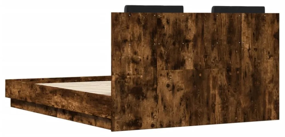 füstös tölgy színű ágykeret fejtámlával és LED-ekkel 120x190 cm