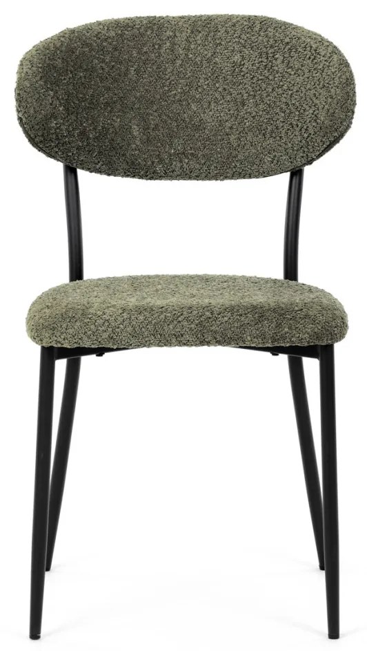 Scaun de sufragerie, material verde, picioare metalice negre