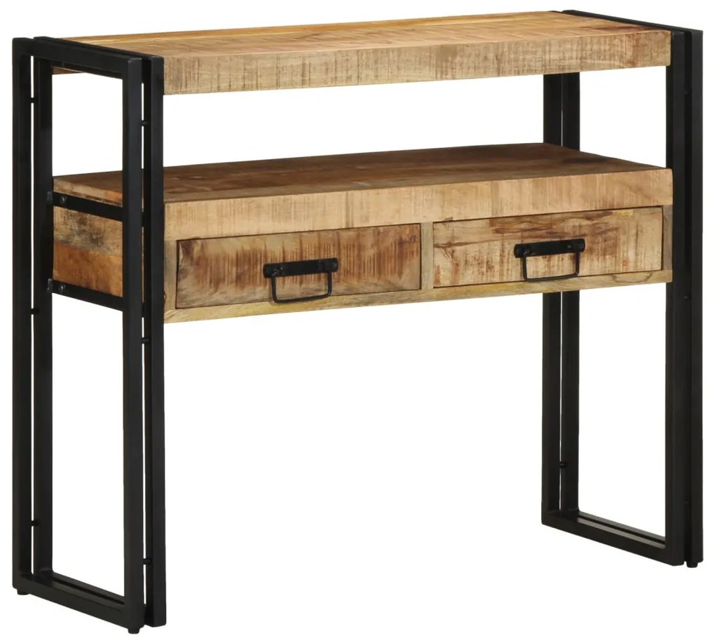 Végasztalok Fekete 90x33x75 cm Tömör Mangófából és Fémből