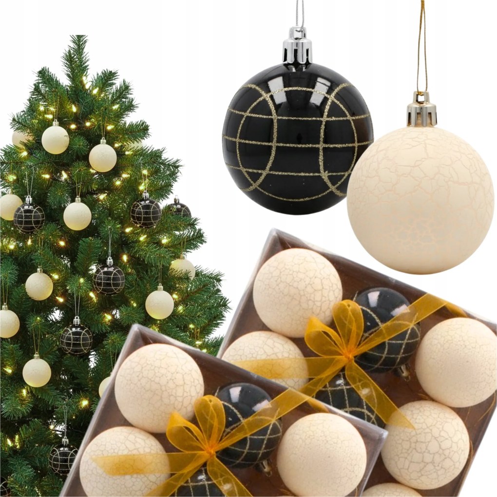 Karácsonyfa gömbök Fehér Fekete Karácsonyfa gömb 6cm 36db