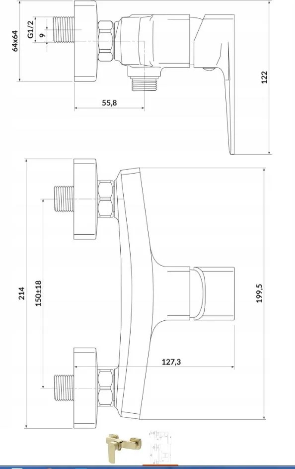 Cersanit Larga, fali zuhanycsaptelep, matt arany, S951-384