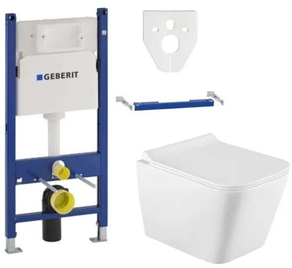 Akasztókészlet GEBERIT Duofix Basic + WC TEO Peremnélküli 51 x 35 cm + lassan eső deszka Slim, fehér, 3385XX00 + 39070100