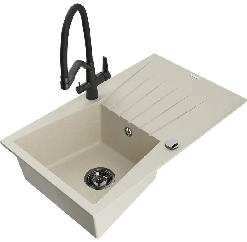 Mexen Cesar 1-medencés gránit mosogatócsepegtetővel és Duo konyhai csappal, bézs - 6514-69-671701-70-B