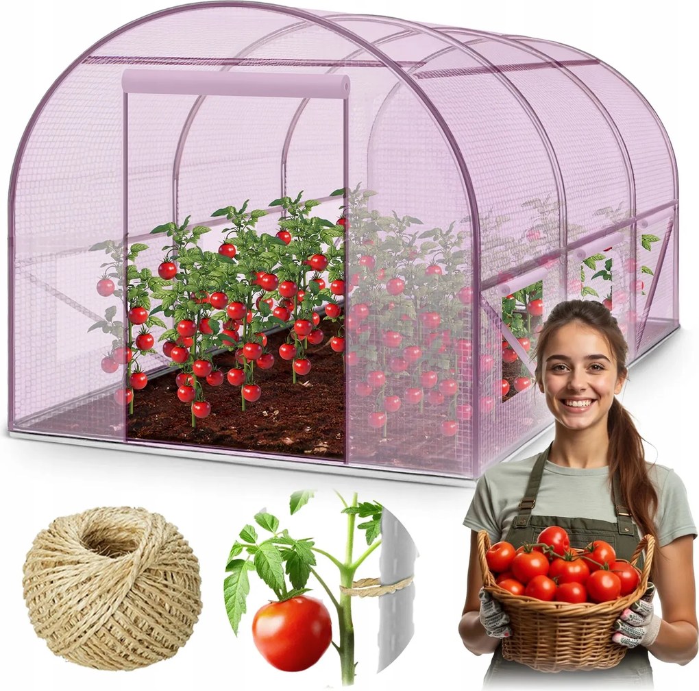 Kerti Fólia Alagút Kerti Üvegház 2x3m Fólia 6m2 Rózsaszín Plonos