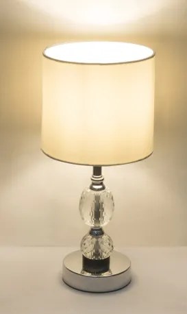 Globo 24136T Asztali lámpa króm, textil fehér, üveg-kristály, áttetsző, kapcsolóval, Ø:210, M:470, izzó nélkül 1xE14 40W 230V