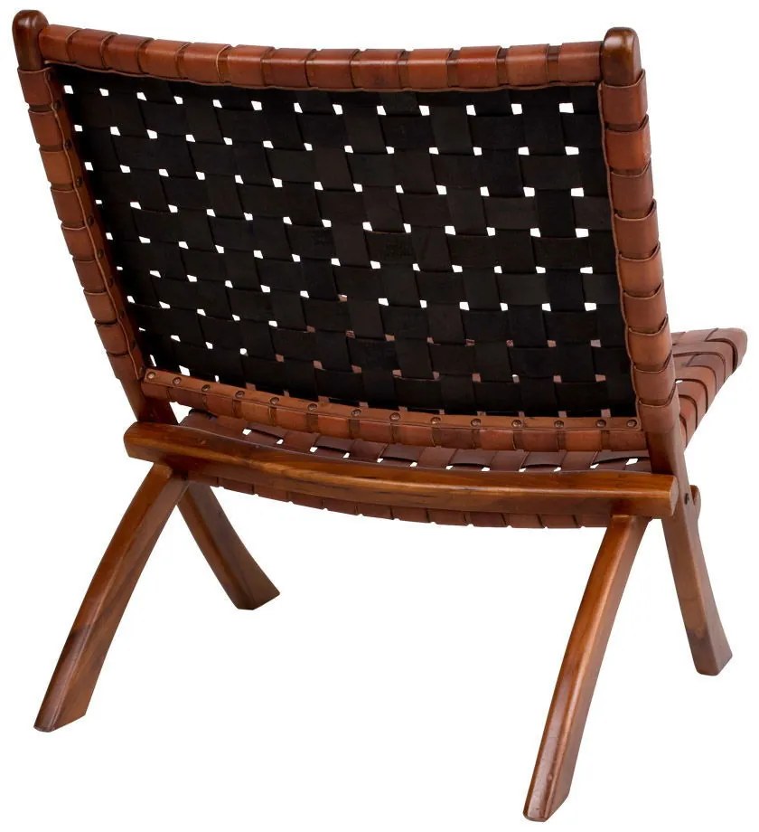 Perugia Bőrből készült összecsukható fotel, barna teak fa lábakkal