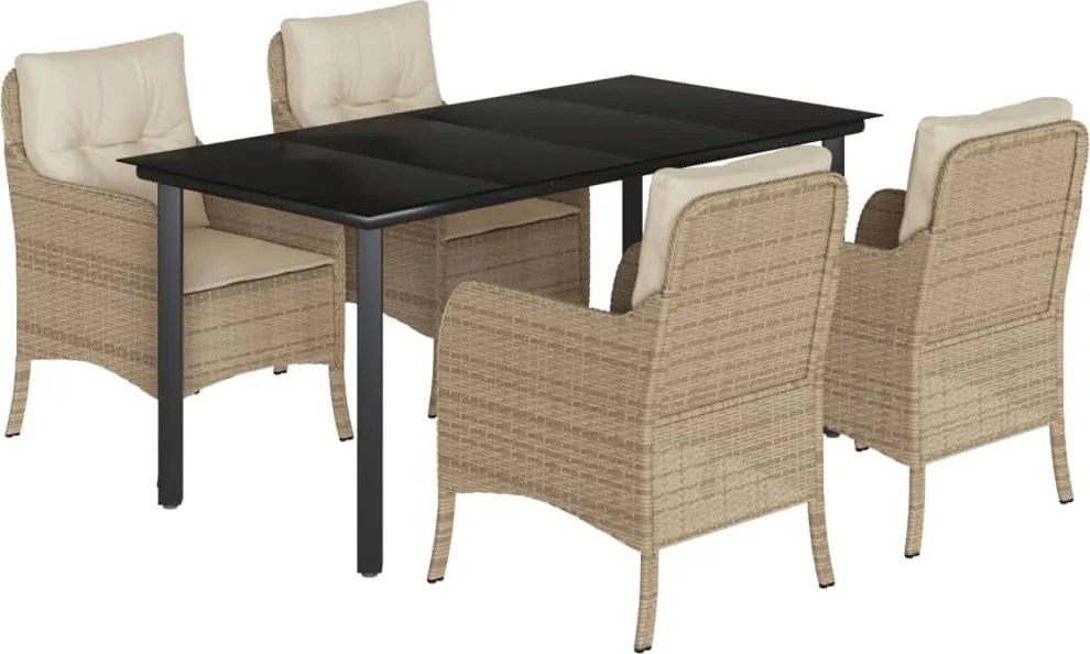vidaXL 5 részes bézs polyrattan kerti étkezőgarnitúra párnákkal