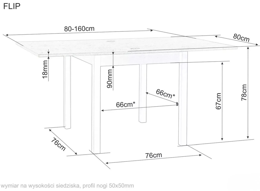 Kihúzható étkezőasztal FLIP 80(160)X80 cm, kasmír/Cremona Torro tölgy