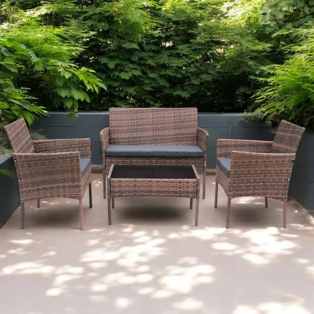 Elegáns rattan kerti kanapé szett asztallal