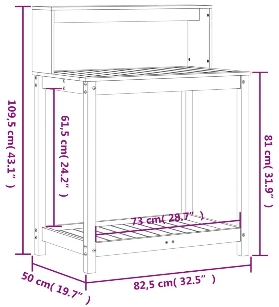 impregnált fenyőfa ültetőasztal polcokkal 82,5 x 50 x 109,5 cm