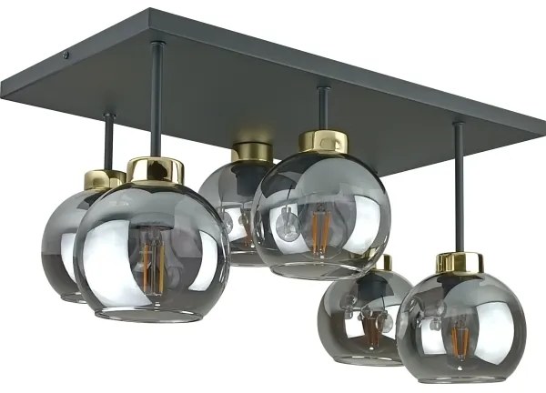 Felületre szerelhető csillár NESSA 6xE27/60W/230V fekete/arany/füstös fekete