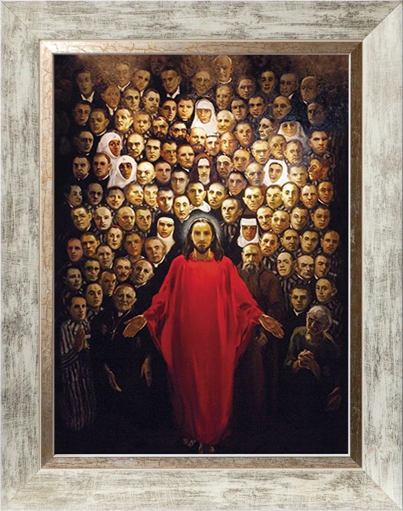 108 Mártír Szakrális Vászonkép Fehér Díszkeretben 30X40