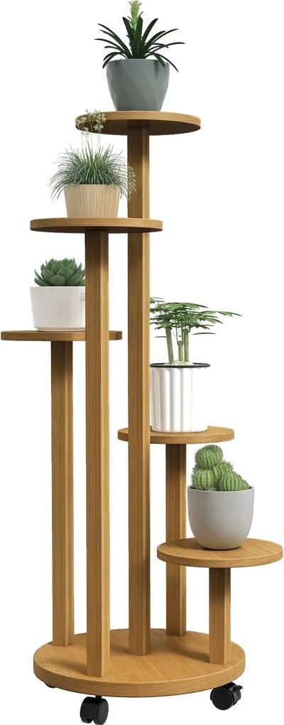 Outsunny Fa Növénytartó Állvány 5 Kör Növénypolccal Természetes Fából | Aosom