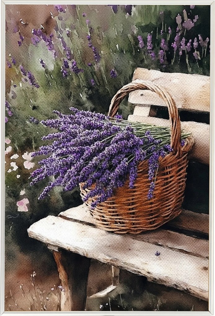 Poszter Keret Alumínium Kert Pad Nyár Kosár Virágok Levendula Csokor 40x60