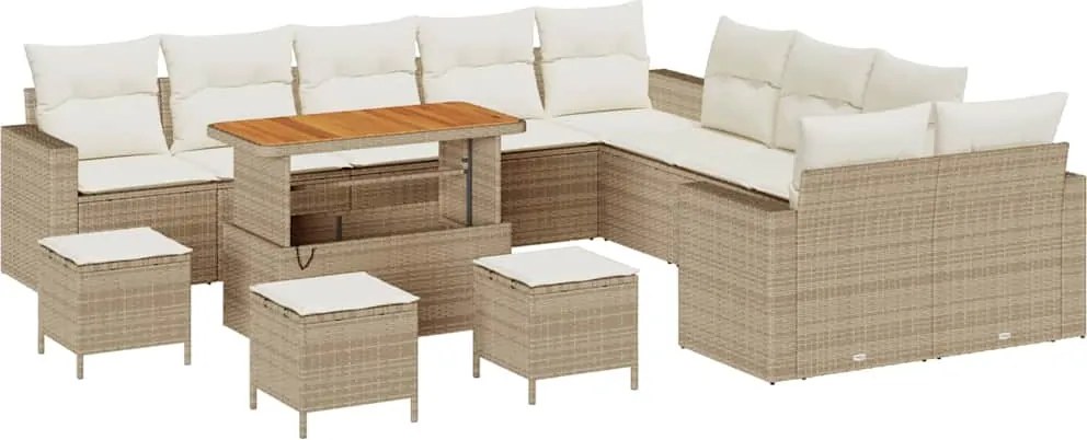 vidaXL Kerti Kanapé Szett párnával 18 pcs Beige és krém polirattan