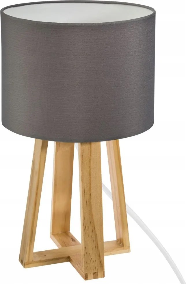 Asztali Lámpa Fa Állványon, Szürke Lámpabúra