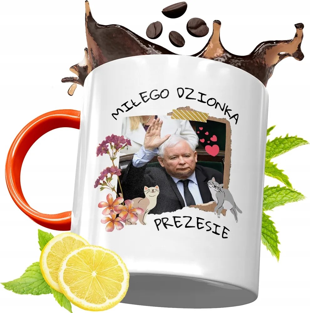 Narancssárga Bögre A Pis Elnökétől Jaroslaw Kaczynski fényképes nyomtatással