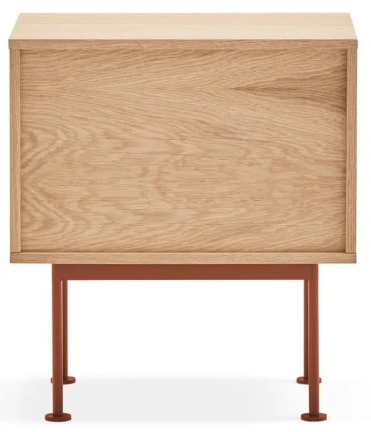 Yoko téglavörös éjjeliszekrény tölgyfa dekorral - Teulat
