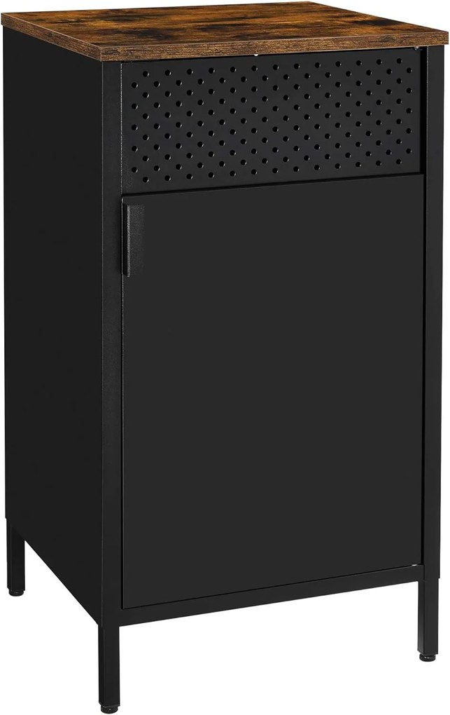 Ipari stílusú fémszekrény állítható polccal, barna/fekete