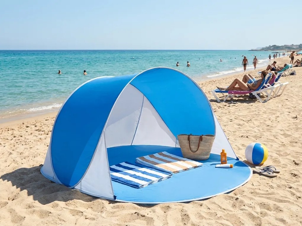Összehajtogatható strandsátor SUNSHADE 190x120 cm, kék/fehér