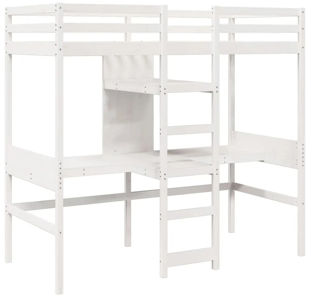 fehér tömör fenyő galériaágy-keret matrac nélkül 75 x 190 cm