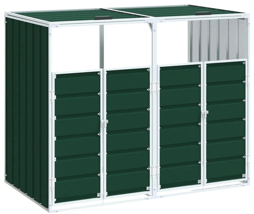 zöld acél kerekes szemetes tároló dupla tárolókhoz 138 x 79 x 117 cm