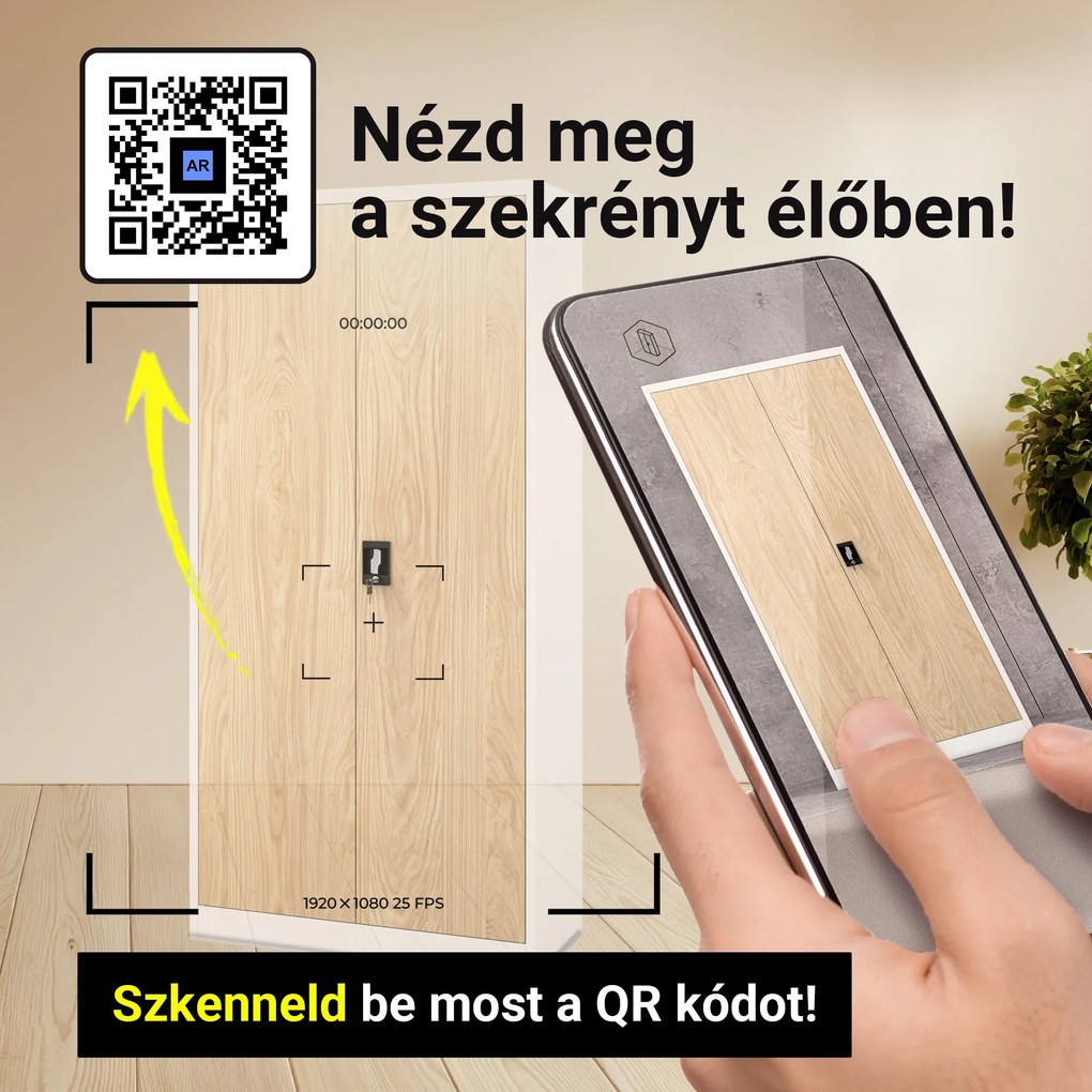 Fém iratszekrény JAN, 900 x 1850 x 400 mm, Eco Design: fehér/ sonoma tölgy