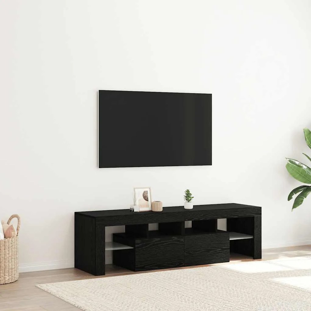 fekete tölgy szerelt fa TV-szekrény LED-ekkel 140x36,5x40 cm
