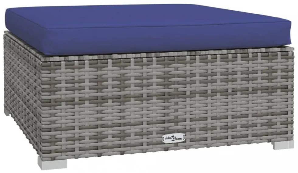 szürke polyrattan kerti lábtartó párnával 70 x 70 x 30 cm