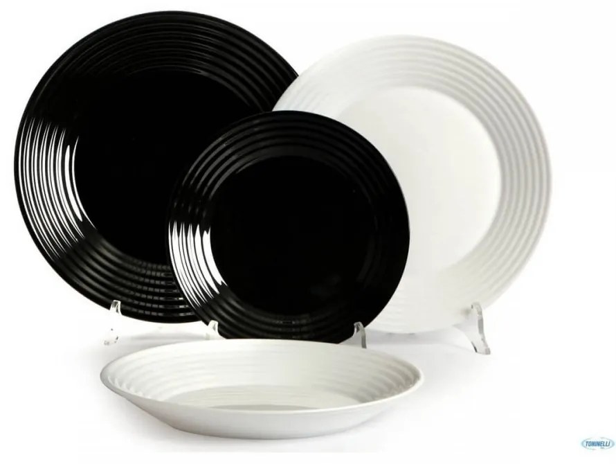 Nantes fekete fehér étkészlet tányérkészlet 18 részes