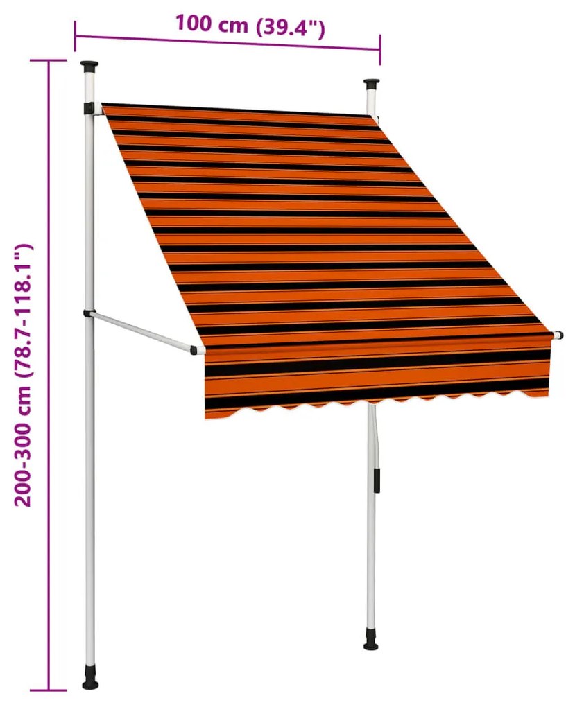 narancssárga és barna kézzel feltekerhető napellenző 100 cm