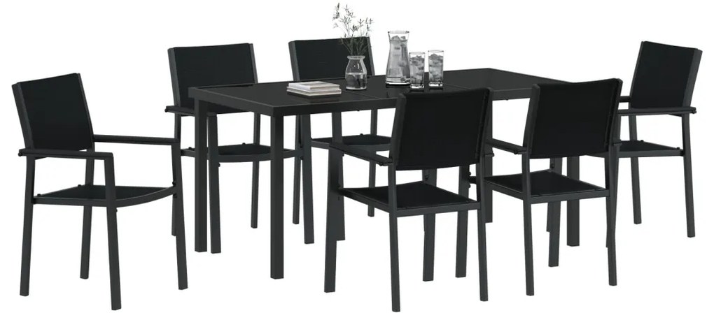 7 részes kerti étkező szett fekete poly rattan
