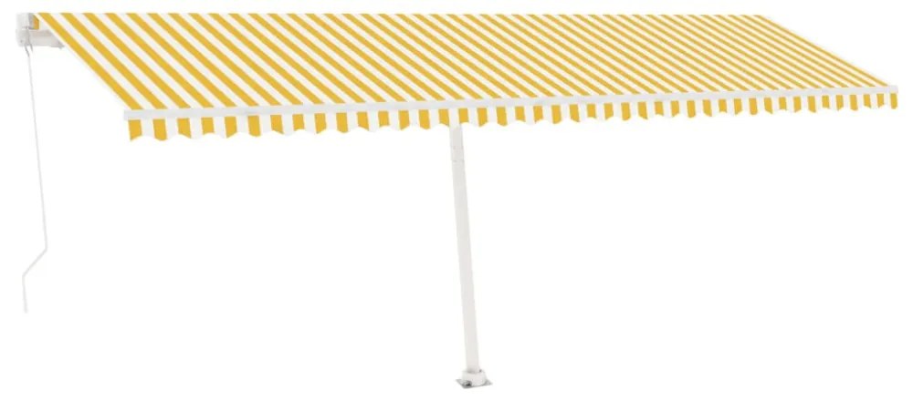 sárga-fehér kézzel kihúzható póznás napellenző 600 x 300 cm