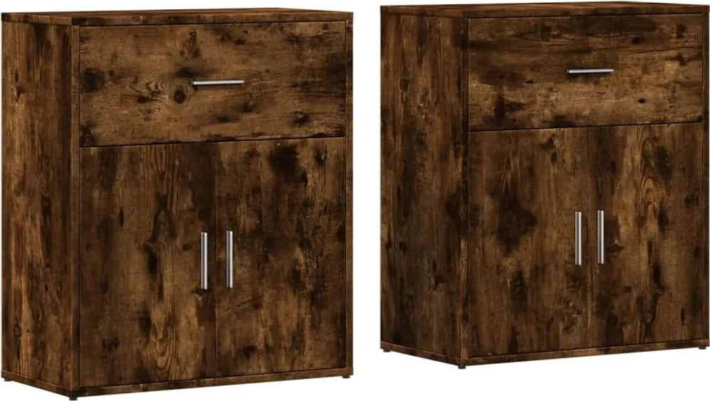 vidaXL 2 db füstös tölgy színű szerelt fa tálalószekrény 60x31x70 cm