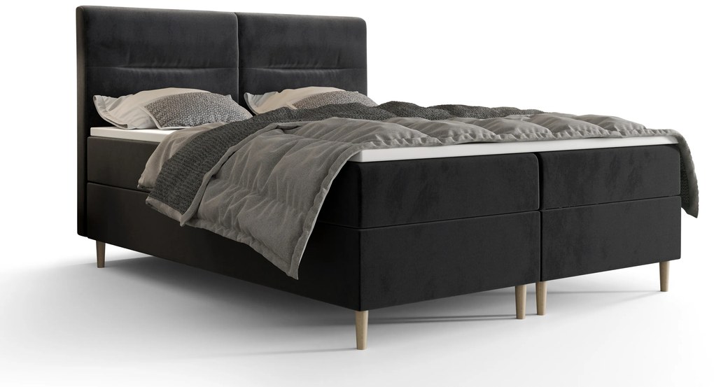 Franciaágy Boxspring 140 cm Saruta (fekete) (matraccal és tárolóhellyel). 1047350