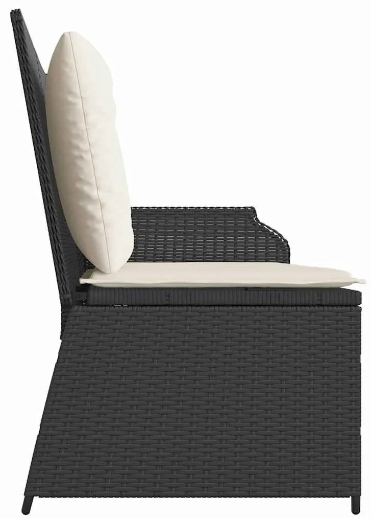 Kerti pad párnával Fekete Poli rattan