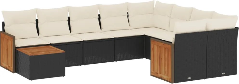 vidaXL 10 részes fekete polyrattan kerti ülőgarnitúra párnákkal
