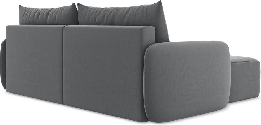 Szürke bársony kinyitható-tárolóhelyes sarokkanapé (bal oldali-heverő résszel) Kalena – Makamii